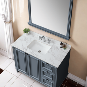Top Lavabo Rettangolare Sottopiano in Ceramica per Bagno 49x22 Pollici, Top in Pietra Sinterizzata Bianco Carrara - Product Image 3