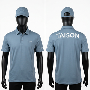 เสื้อโปโลทีมชายพรีเมียม 185 GSM ผ้าโพลีเอสเตอร์ซับเหงื่อ สีฟ้า พร้อมสกรีนพิมพ์ลายปักแบบกำหนดเอง - Product Image 1