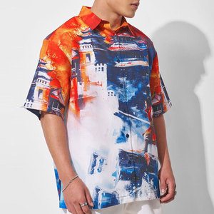 เสื้อเชิ้ตฮาวายแขนสั้นพิมพ์ลายสำหรับผู้ชาย ปกคอปกเสื้อพับได้ เหมาะสำหรับใส่ในช่วงวันหยุดฤดูร้อน ผ้าป๊อปลินระบายอากาศได้ดี เสื้อเชิ้ตชายหาดฮาวาย - Product Image 3