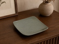 Assiette carrée en céramique grise-verte de 20 cm, base rayée, grès gris ciment, assiette géométrique en porcelaine céramique