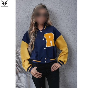 เสื้อแจ็คเก็ตวาร์ซิตี้ผู้หญิง สีน้ำเงิน-เหลือง พิมพ์ลายตัวอักษร H แบบฟล็อก แขนยาว ปกคอพับ ความยาวสั้น เหมาะสำหรับใส่ในฤดูใบไม้ร่วง พร้อมโลโก้ของตัวเอง - Product Image 6