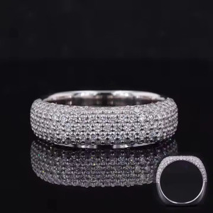Round Cut Pave <b>Set</b> Unisex Wedding Band 925 <b>Sterling</b> <b>Silver</b> Rhodium Plated Stackable Cluster <b>Ring</b> Hip Hop Style Statement Jewelry - Product Image 4
