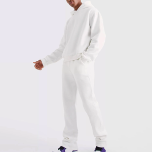 Conjunto Deportivo para Hombre con Capucha, Color Blanco, Sudadera y Pantalones Largos de Color Sólido, con Bolsillos Laterales, Transpirable, de Algodón, para Otoño - Product Image 1