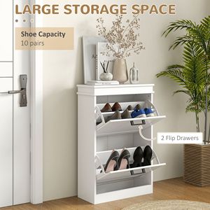 Mobiletto Moderno Bianco per Scarpe con 2 Cassetti Ribaltabili, Organizzatore Salvaspazio per 10 Paia in Ingresso o Corridoio - Product Image 4