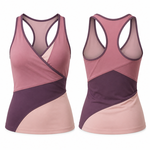 MEGAMAPLE Women's Color Blocked Asymmetric Criss-<b>Cross</b> Racerback Tank <b>Top</b> Quick Dry Breathable Knitted Contrast Binding Sport - Product Image 1