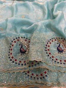 Sari-Blouse Femme en Satin Spatial à Paillettes et Broderies Motifs Traditionnels avec Bordure Brodée – Idéal pour Tenues Occasionnelles - Product Image 2