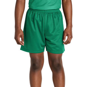 Shorts de basketball en mesh, entrejambe 5 pouces, taille haute unie, taille élastique, séchage rapide et respirant, polyester/coton - Product Image 1