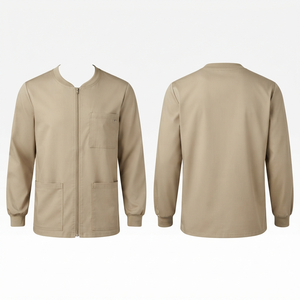 Chaqueta Médico para Hombre, 240 GSM, Algodón y Poliéster Premium, Sarga Beige, Manga Larga, Cierre Completo, Logotipo Personalizado con Bordado e Impresión - Product Image 1