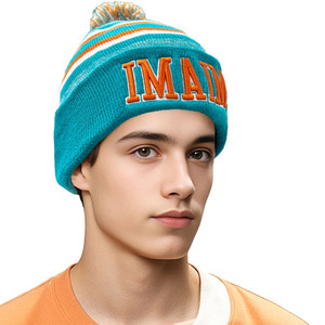 Bonnets en tricot chauds d'hiver de haute qualité pour hommes et femmes, avec logo personnalisé, multicolores et pompon. - Product Image 2