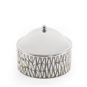 Luxury White Ribbed <b>Ceramic</b> Date Jar with Silver Dome Lid Elegant Ramadan Serving Bowl Sweets Candy Chocolate Nut - Product Image 4
