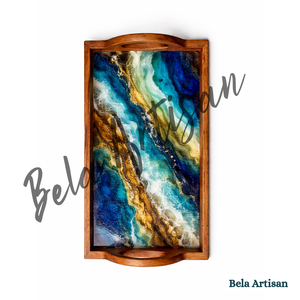 Handmade Wooden Resin River Pattern Decorative <b>Epoxy</b> Wood Serving Tray with Handles for Coffee <b>Table</b> Use Wedding & Diwali - Product Image 2