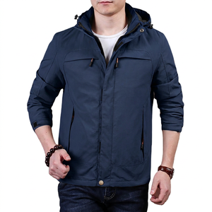 Veste à capuche pour homme, fermeture éclair, coupe-vent, décontractée, pour l'extérieur, saison automne, mélange polyester-coton - Product Image 2