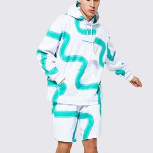 Sublimation design Blank Cut off High Quality Streetwear Pullover and Large Drawstring Shorts Two Piece Men's Sweatshirts Set - Product Image 1