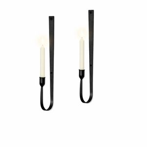 Ensemble de appliques murales pour bougies coniques en métal noir minimaliste, design vertical fin, construction robuste, lumière chaude, décoration moderne pour la maison - Product Image 2