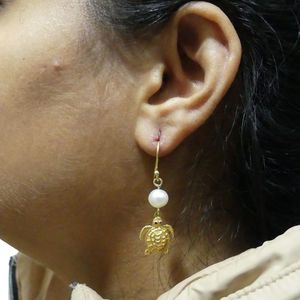 Ensemble de boucles d'oreilles tortue en argent sterling 925 plaqué or, avec perles et pierres précieuses, pour femmes, tendance - Product Image 6