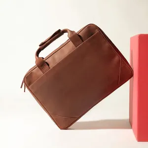 Minimalist Brown Leather Laptop <b>Bag</b> Premium Slim Business Briefcase for Modern Professionals Custom Logo Wholesale Supply - Product Image 1