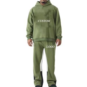 Survêtement à capuche surdimensionné en coton épais 100 % personnalisé pour homme, avec empiècements contrastants, collection 2026 - Product Image 2