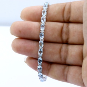 Pulsera de tenis de plata de ley 925 con gema de aguamarina azul natural y diamantes auténticos engastados en punta, certificada, regalo para ella - Product Image 5