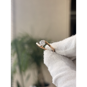 Elegante anillo solitario de diamante de laboratorio de corte redondo con diseño de doble aro entrecruzado, 0.51CT VS EF, oro macizo, joyería nupcial para mujer - Product Image 4