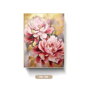 Tableau mural moderne peint à la main, motif floral, toile décorative avec accents dorés, œuvre encadrée, décoration de luxe pour la maison, modèle F6-C6 OEM - Product Image 1