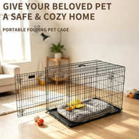 Cage à chien pliable en fil métallique à double porte, cage pour animaux de compagnie en métal avec plateau amovible et loquet coulissant pour chenil d'intérieur