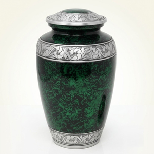 <b>Large</b> Blue Metal Cremation Urn For Human Ashes Elegant Speckled Aluminum Funeral Memorial <b>Jar</b> Pot With Silver Trim Burial Urn - Product Image 3