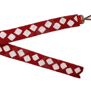 Lashicorn <b>Red</b> Customized White Gold Seed Bead Bag Straps 'Hook Em Horns' Fashionable Accessory Beaded <b>Purse</b> Strap - Product Image 1