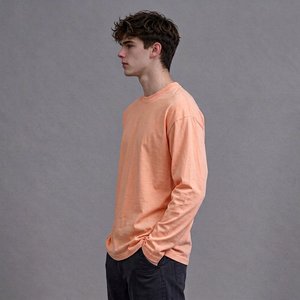 Men's Minimalist White Long Sleeve Tee 100% Cotton O Neck Straight Fit Classic Casual Basic <b>Shirt</b> Wholesale Apparel Supplier - Product Image 3