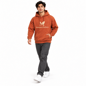 Sudadera con Capucha para Hombre, Naranja, 100% Algodón, Felpa, Ecológica, Transpirable, de Secado Rápido, Diseño Casual con Bolsillos, Ropa de Invierno, Bordada - Product Image 2