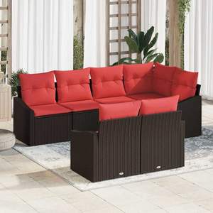 Set da giardino in polyrattan marrone da 7 pezzi con cuscini - Product Image 1