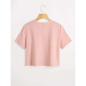 T-shirts 100 % coton pour filles, personnalisables avec impression sérigraphique en relief, hauts courts amples et ajustés pour femmes - Product Image 2