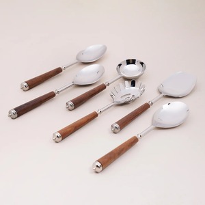 Elegante Juego de Cubiertos Metálicos con Mango de Madera, Acabado Espejo, Aptos para Lavavajillas, Diseño Minimalista, Utensilios para Catering - Product Image 2