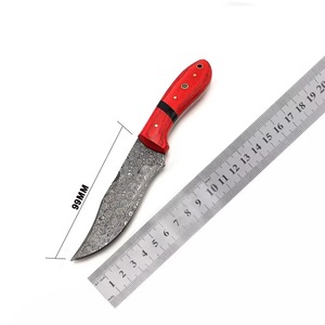 Cuchillo de caza de acero de Damasco con hoja fija de punta caída y mango rojo, para supervivencia al aire libre, a la venta a un precio asequible. - Product Image 2