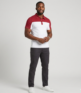 Men's Two-Tone Color Block Knitted for Shirt | <b>Maroon</b> and White Contrast Short Sleeve | Slim-Fit Breathable Athletic Casual <b>Top</b> - Product Image 5
