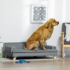 Divano per Cani di Taglia Media e Grande, Resistente all'Acqua, Grigio, 99 x 62,2 x 31,8 cm, con Gambe in Legno e Cuscino Lavabile, Cuccia per Cani - Product Image 2