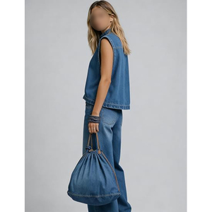Débardeur en jean sans manches pour femme, col rond, couleur unie, coupe décontractée, longueur cheville, tissé délavé, imprimé numérique - Product Image 4