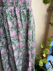 Robe longue en coton indien imprimé bloc à la main col carré motif floral Style décontracté robe sans manches à bretelles réglables - Product Image 3