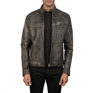 Blouson en cuir de chèvre pour homme, style motard, vente en gros, manteau de mode moto, OEM ODM, fabricant au meilleur prix, qualité supérieure - Product Image 1