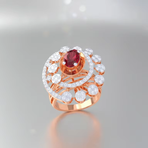 Anillo de Cóctel con Rubí Chapado en Oro Rosa, Diseño Floral en Espiral Único, Joyería Fina para Novia, Regalo - Product Image 5