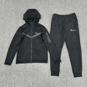 New Wholesale Custom Men Tech Fleece 2 Piece Sets Jogging Tracksuit Polyester/Cotton Solid Color <b>Zipper</b> <b>Hoodie</b> - Product Image 6