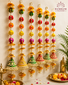 Guirlandes décoratives multicolores légères faites à la main avec pompons et pampilles Gotta Patti pour mariage indien, Haldi, Mehndi, et décoration festive de la maison - Product Image 1