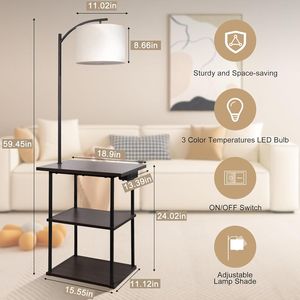 Lampada da Terra a LED da 9W con Stazione di Ricarica (Porta USB Type-C AC) e 3 Temperature di Colore, Ideale per Tavolini - Product Image 4