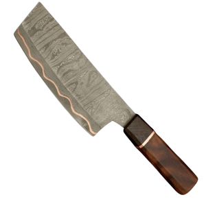 Couteaux de cuisine en acier Damas faits à la main avec manche en bois de qualité supérieure, lame large et tranchante pour la cuisson professionnelle des légumes et de la viande - Product Image 2