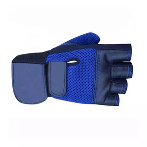 Guantes de cuero de medio dedo para levantamiento de pesas, entrenamiento en gimnasio, unisex, diseño transpirable azul, guantes para entrenamiento de fuerza - Product Image 4