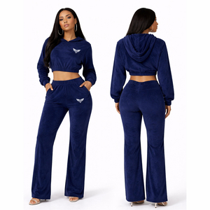 Conjunto Deportivo de Terciopelo Rosa Coral para Mujer, Sudadera Corta y Pantalones Anchos de Pierna, Conjunto de 2 Piezas, Ropa Deportiva Informal - Product Image 4