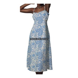 Nouvelle Robe Bohème 2026 à Bretelles Fines, Chic et Décontractée, Imprimé Bloc, Sans Manches, Style Bohème Gypsy, en Coton, pour Soirée et Plage - Product Image 3