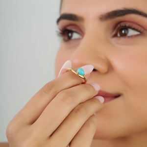 <b>Fine</b> New Collection of Handmade Pear Cut Turquoise Gemstone Wavy Curve <b>Ring</b> 18K Solid Yellow Gold Stackable Jewelry Manufacturer - Product Image 2
