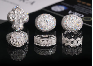 925 <b>Silver</b> Rhodium Plated Color Moissanite Oval Round Cushion Cross Micro Pav Wedding <b>Statement</b> <b>Ring</b> for Women - Product Image 1