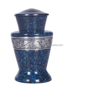 Small Urn Blue Finish Human Durable Quality Lightweight Urn Classic Style Metal Funeral Urn for Ashes for <b>Memorial</b> Urn - Product Image 1