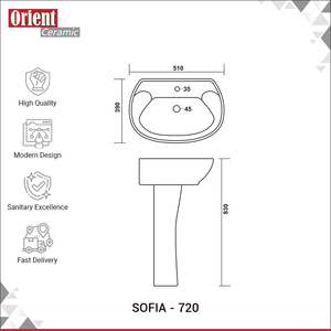 Lavabo de Cerámica Blanca de Alta Calidad para Baño, Diseño de Lujo, Uso Doméstico, con Pedestal - Product Image 3